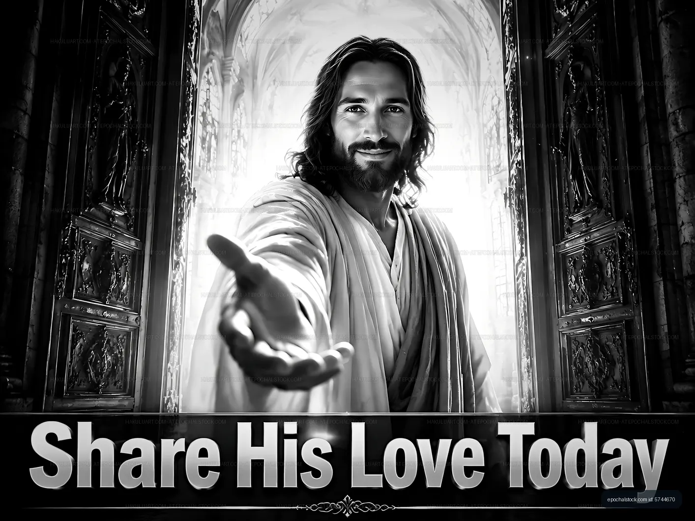 Man extends hand with message about love in religious setting