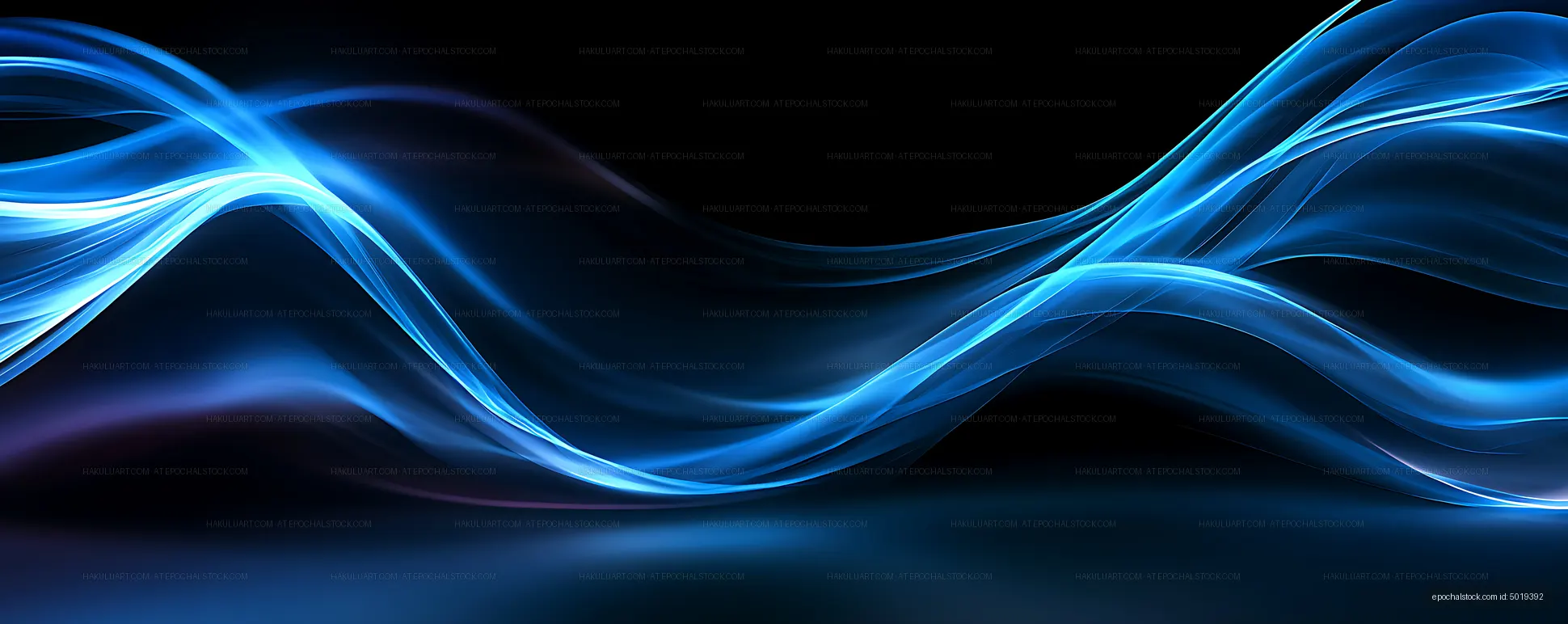 Futuristic luminous blue waves with dark negative space