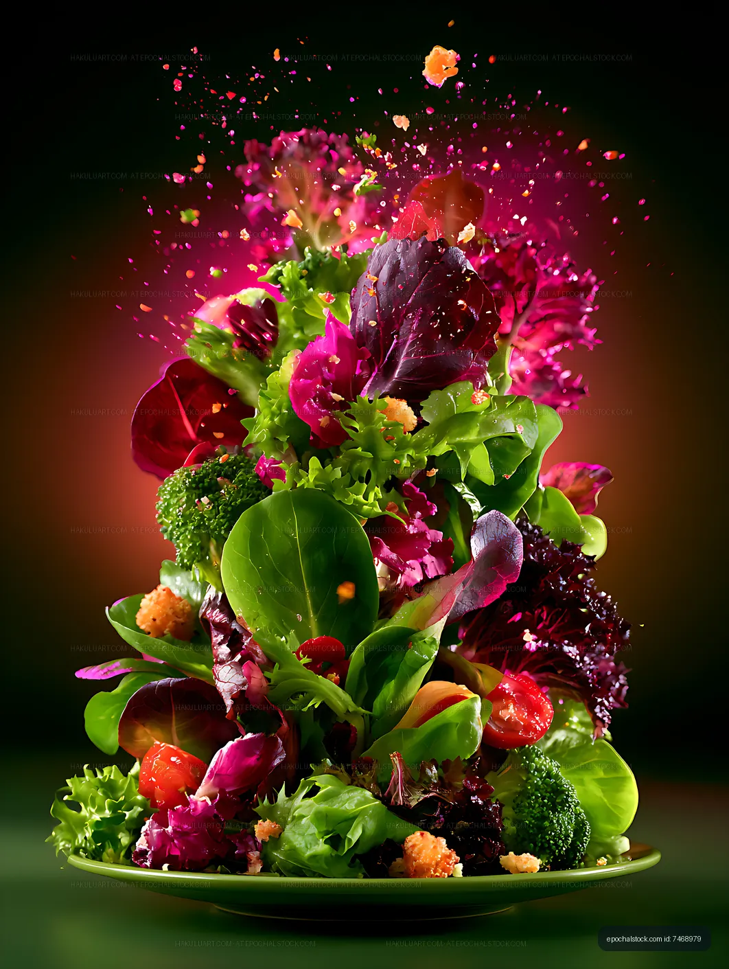 Dramatic colorful salad arranged on a plate