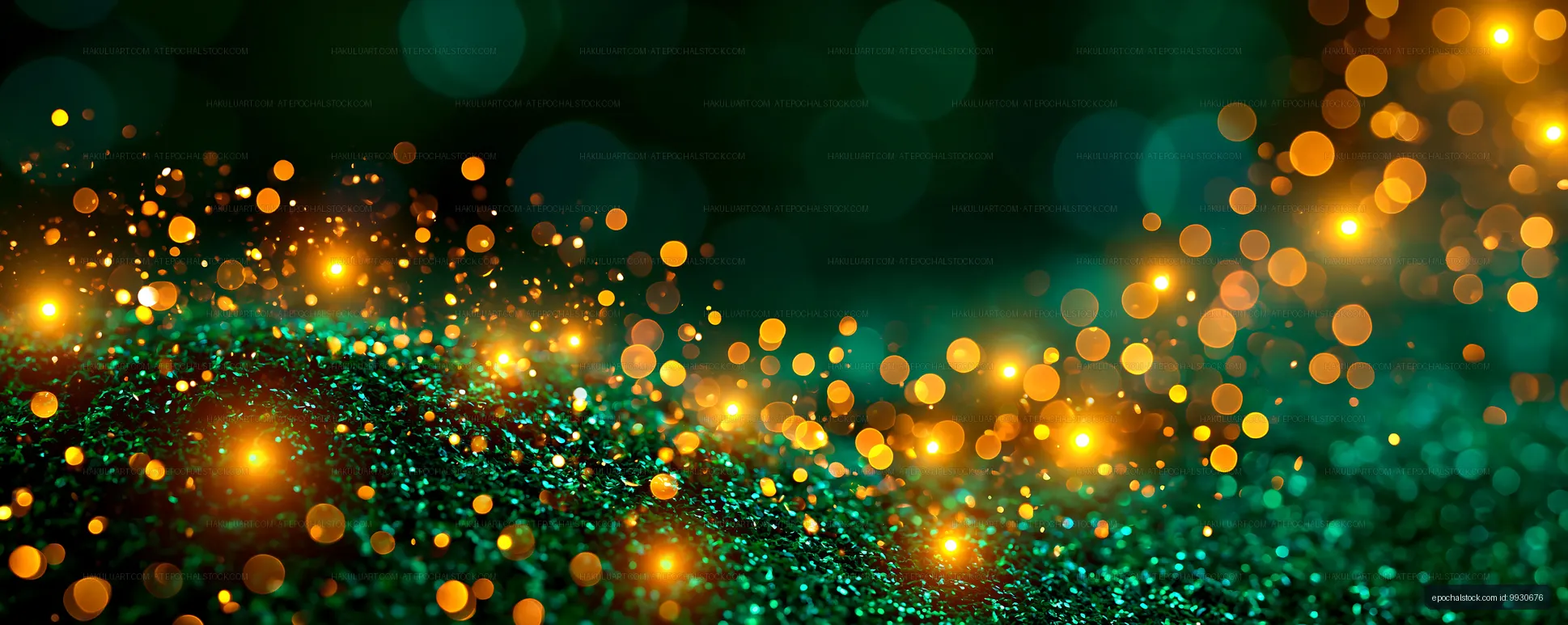 Golden glowing bokeh across a green textured backdrop