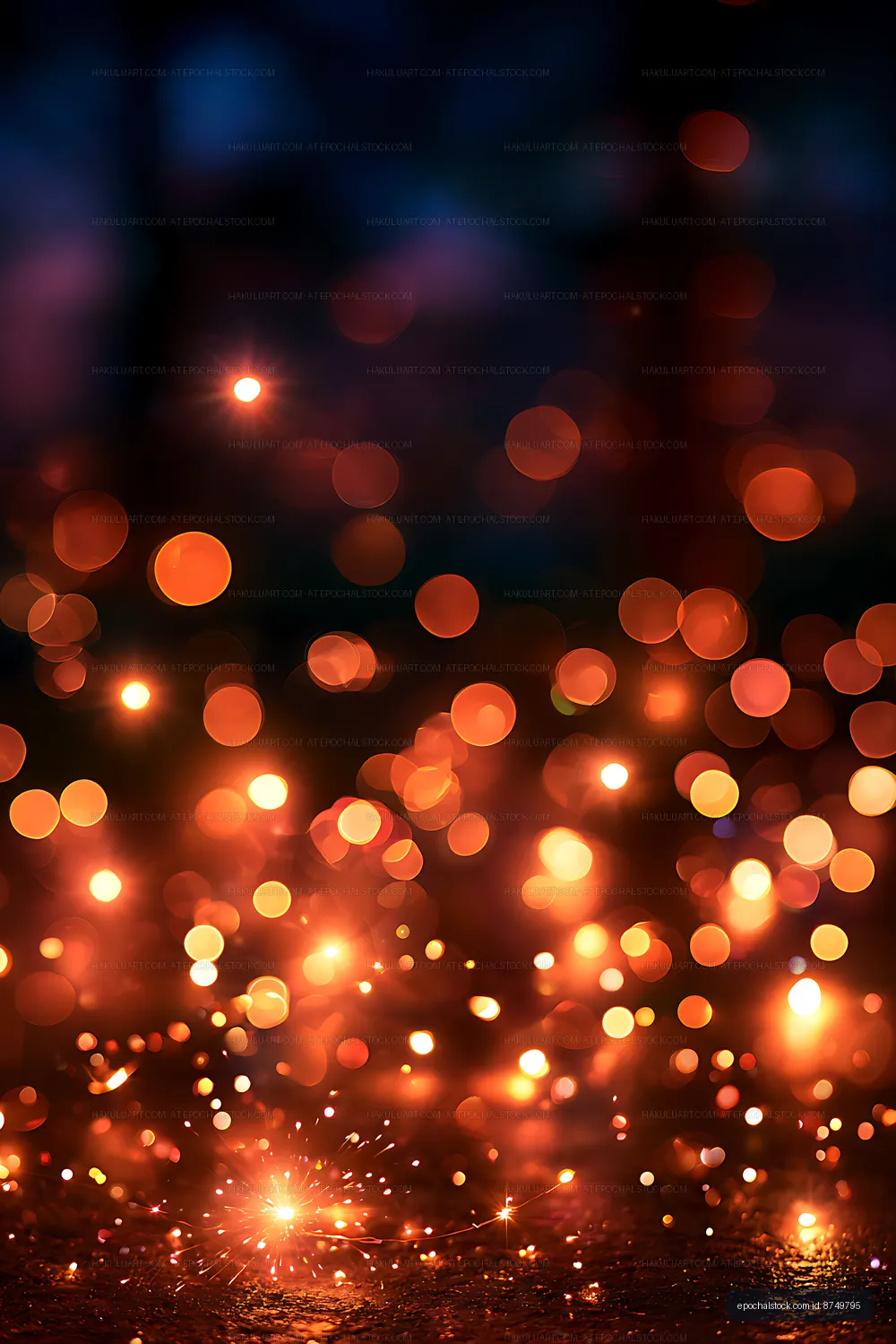 Abstract orange bokeh and sparkling lights at night