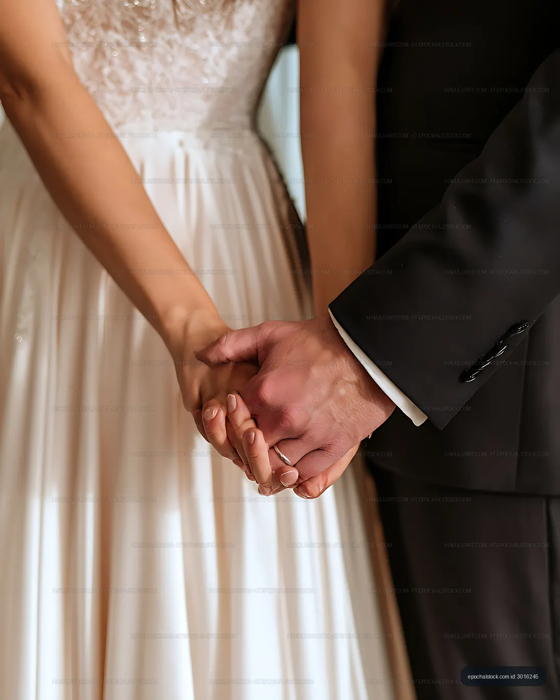 Wedding Couple Holding Hands Close Up