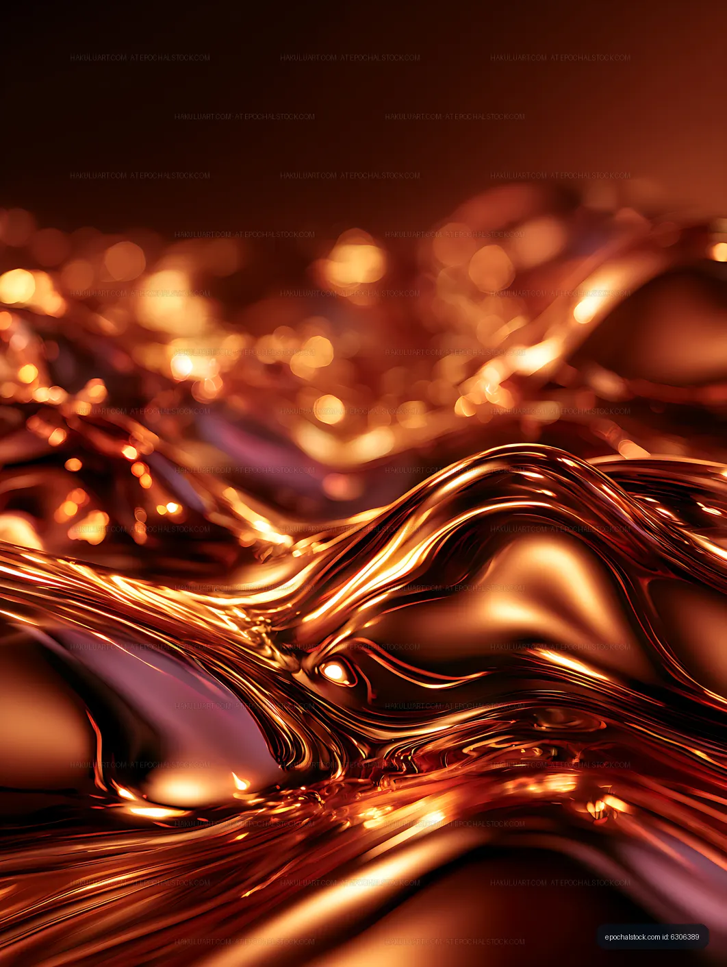 Abstract metallic copper waves and luminous highlights