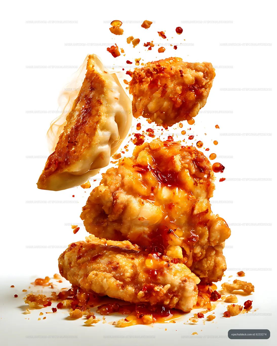 Crispy dumpling stack with glossy sweet chili sauce