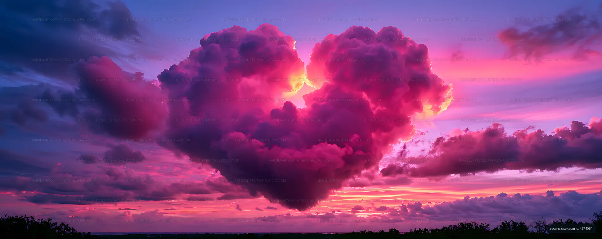 Towering colorful clouds illuminated by a vivid sunset