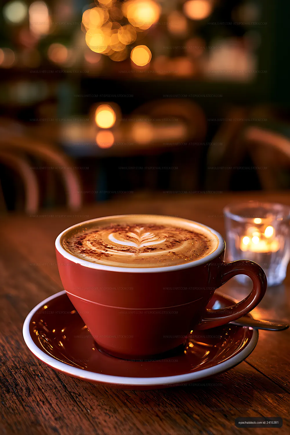 Warm café latte with heart-shaped foam design