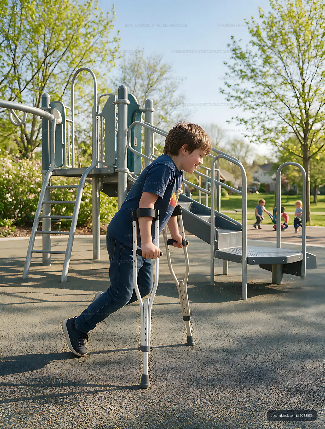 Child with Forearm Crutches at Accessible Playground