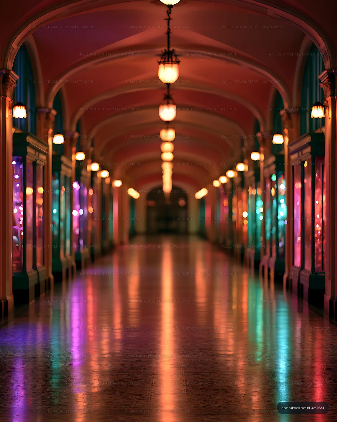 Warm colorful light in a grand arched passage