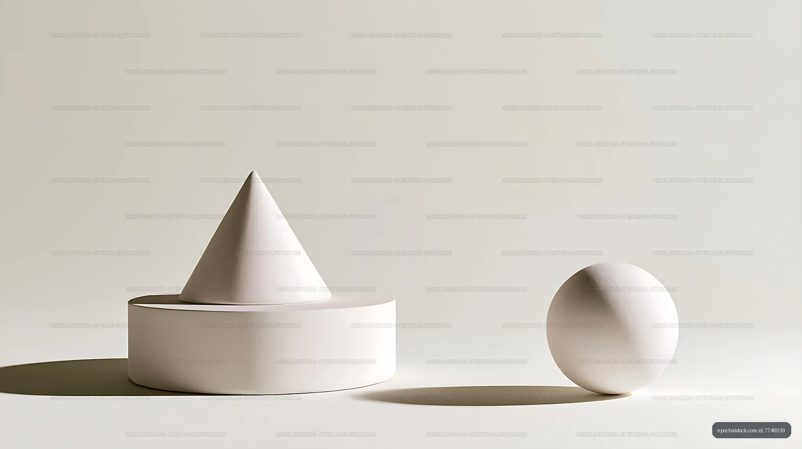 Minimal white geometric forms with long cast shadows