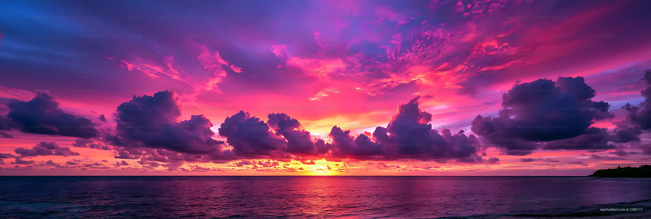 Panoramic pink and purple sunset over the sea