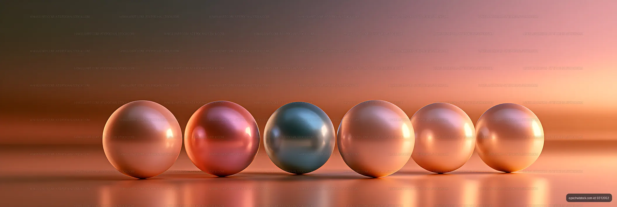 Abstract six-sphere arrangement on a reflective floor