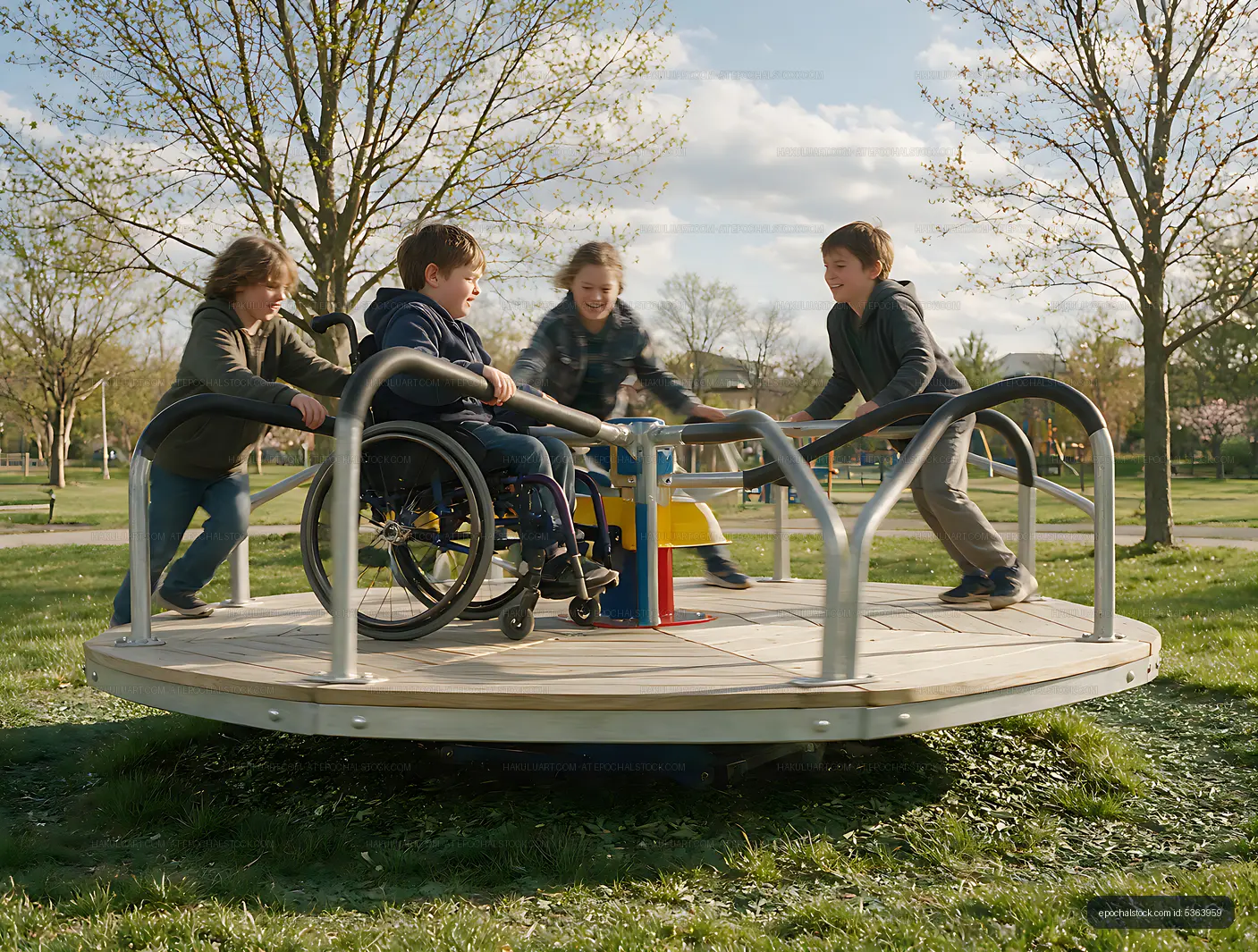 Child in wheelchair enjoying accessible playground play