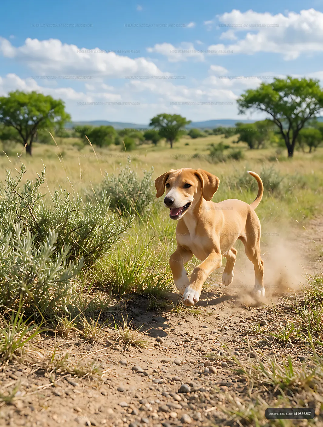 Puppy Running Through Sunlit Grassland