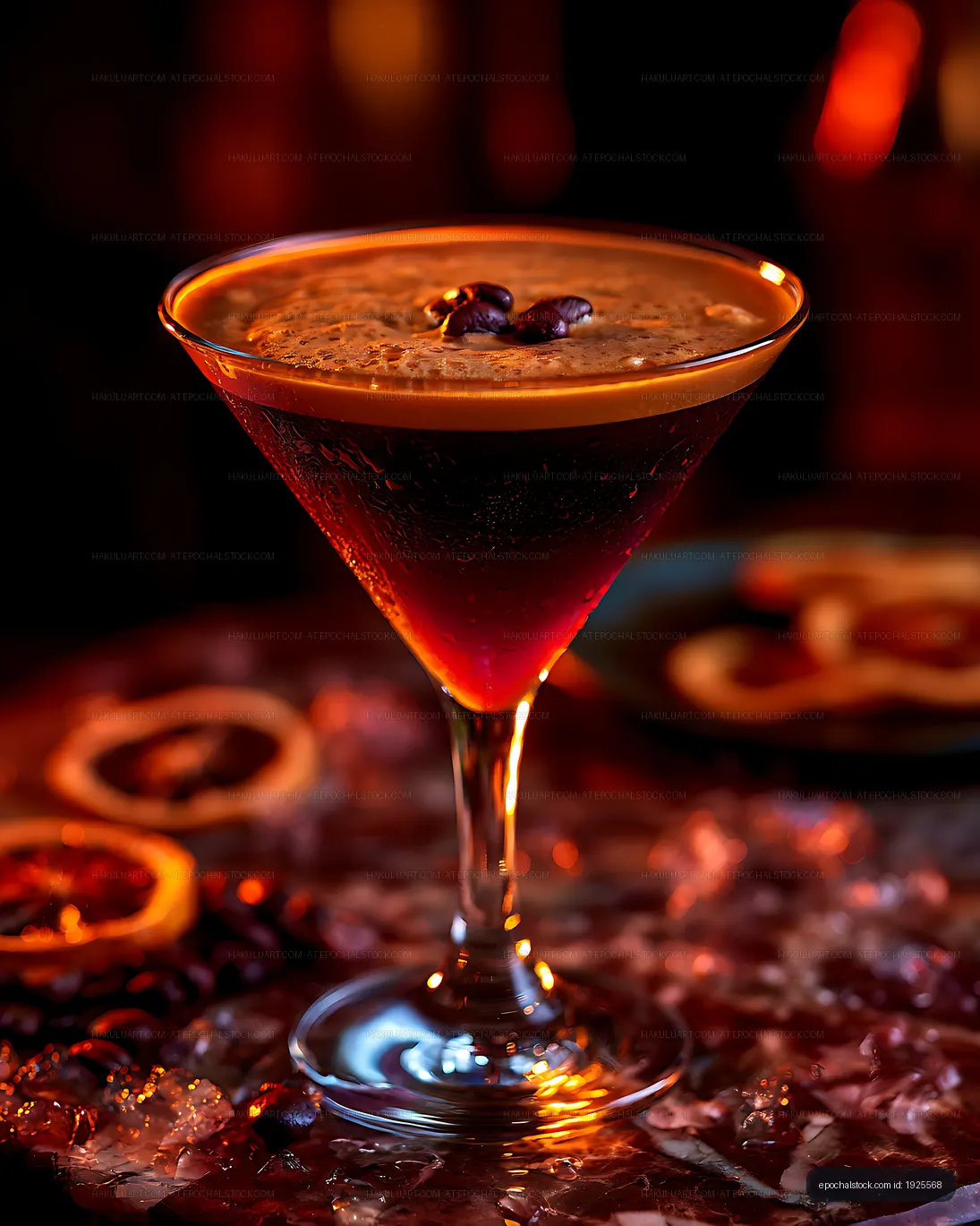 Elegant dark cocktail served in a martini glass
