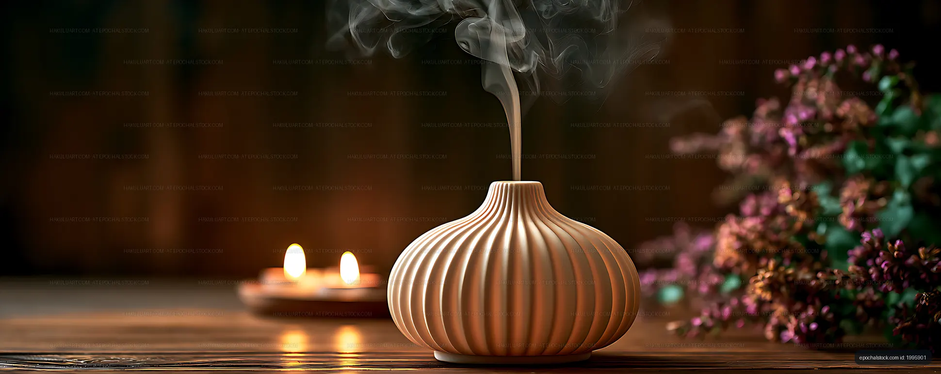 Elegant ribbed vase in a warm candlelit still life