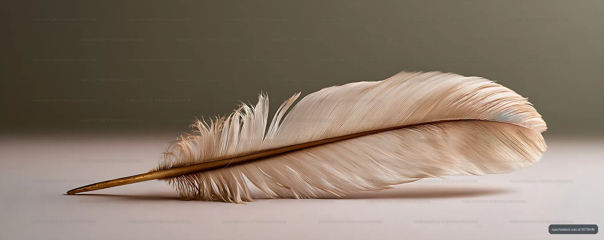Single white feather with detailed barbs