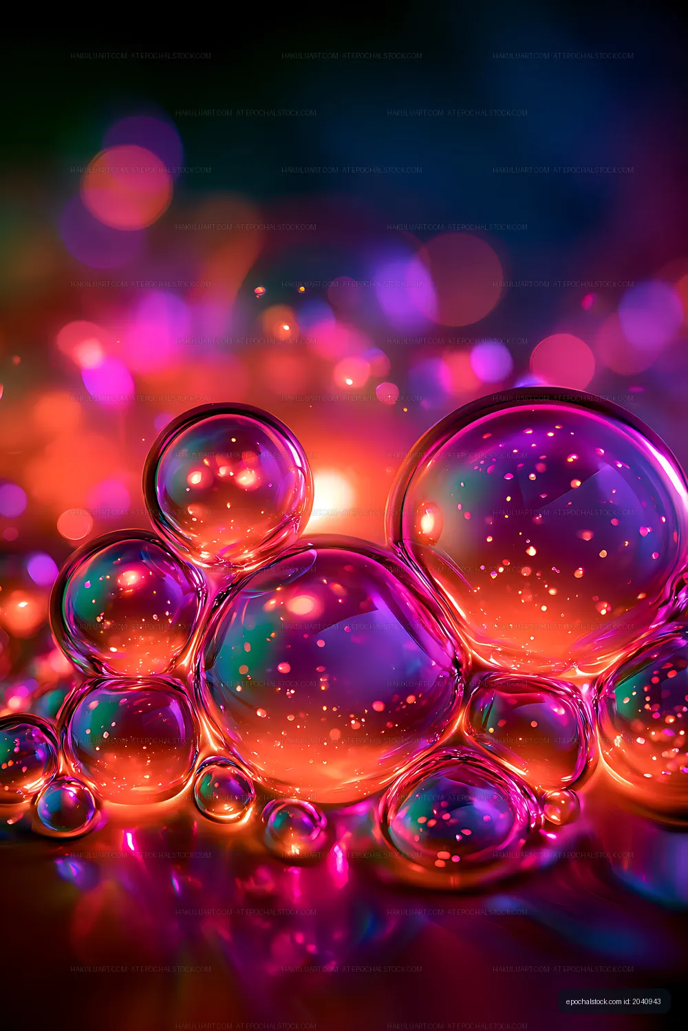 Abstract neon bubbles and glowing reflections