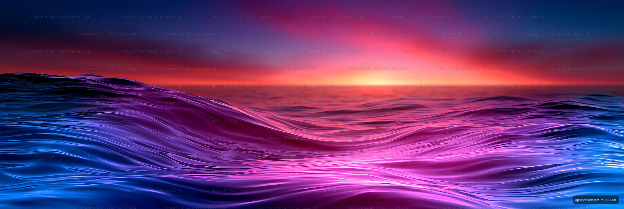 Colorful abstract waves with glowing sunset horizon