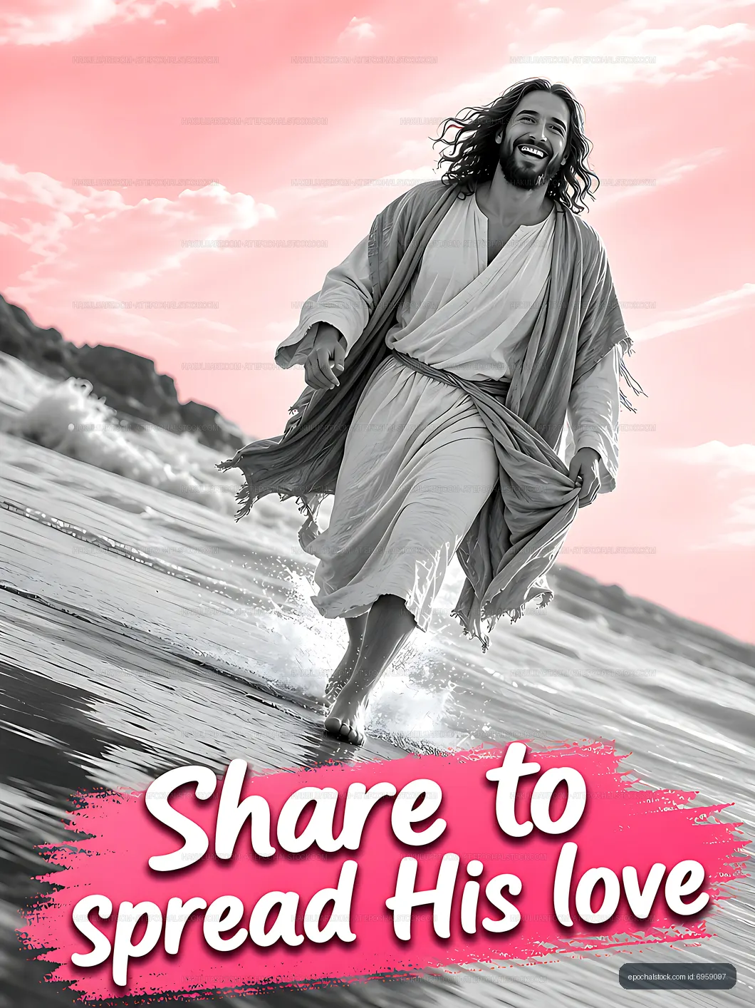 Man walking on the beach with a joyful expression and flowing robe