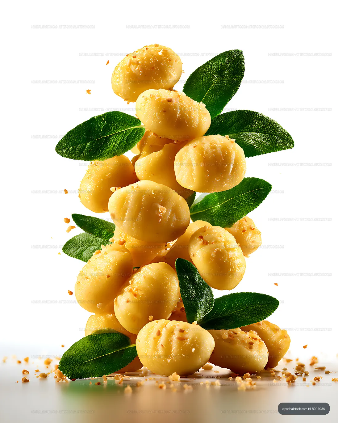 Close-up golden filled pasta with sage and crumbs
