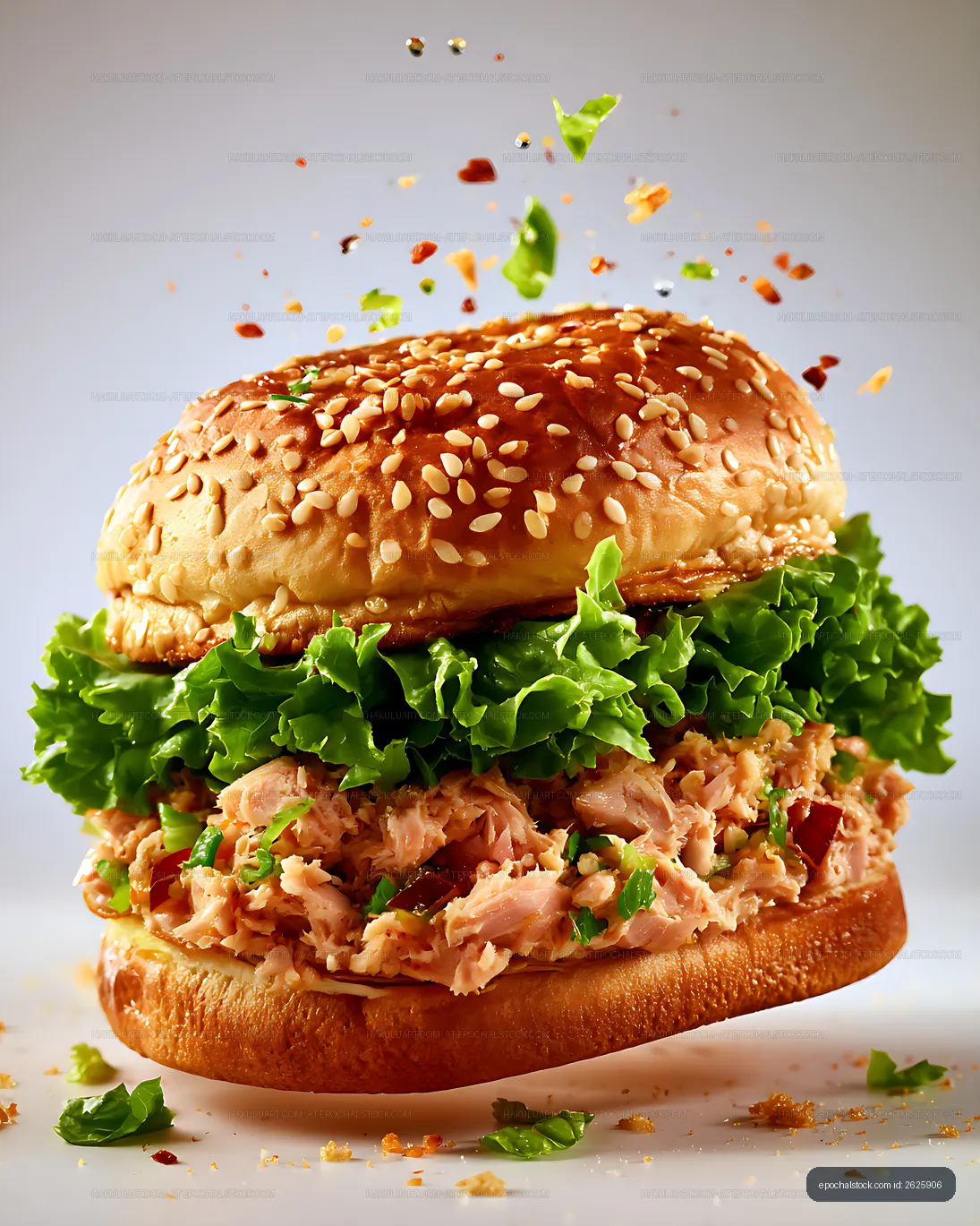 Tuna salad sandwich with sesame seed bun