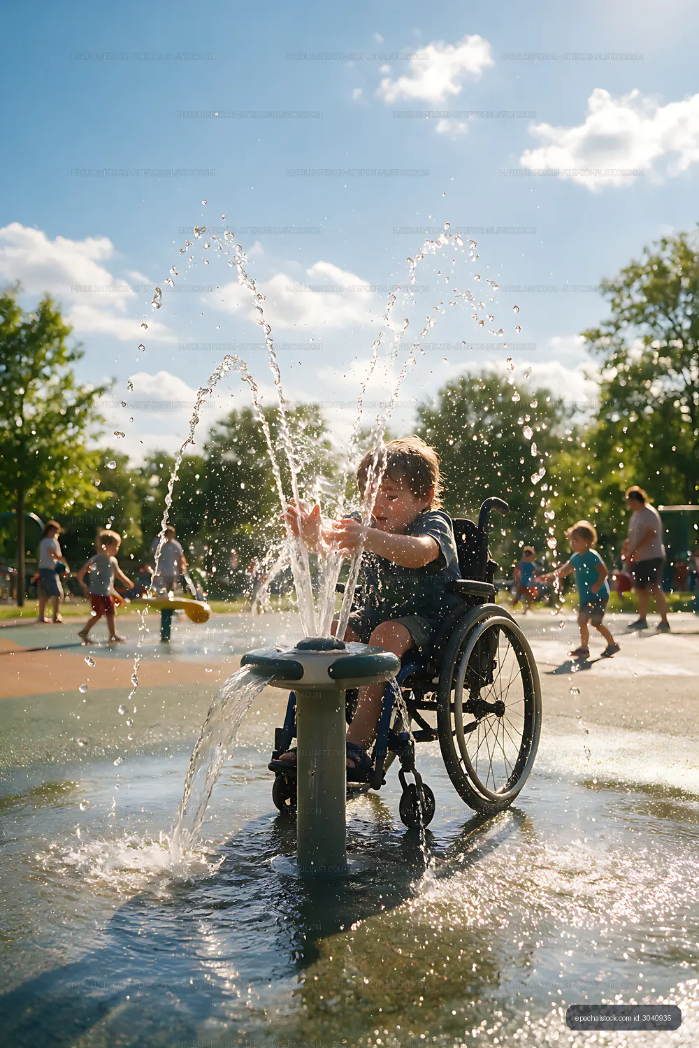 Inclusive splash pad play with a wheelchair user