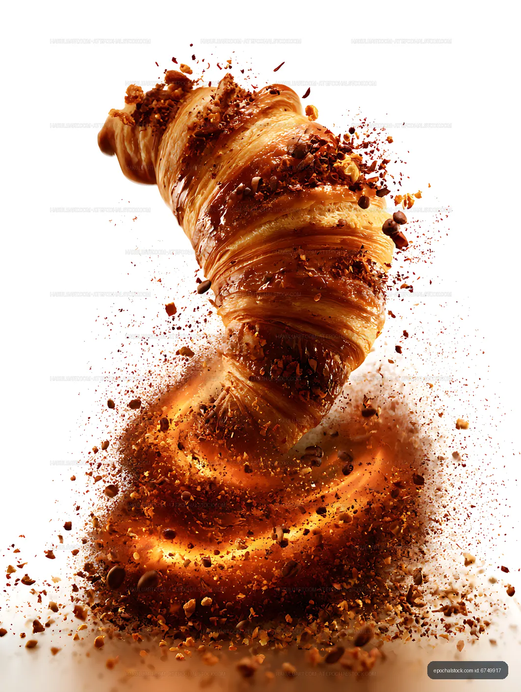 Dramatic close-up of a chocolate hazelnut croissant