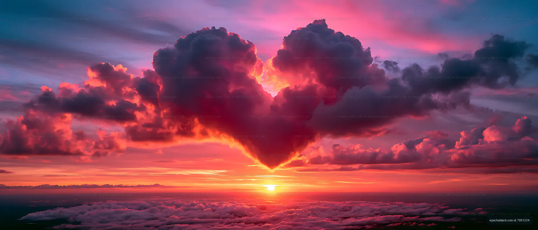 Colorful sunset glowing through dramatic storm clouds