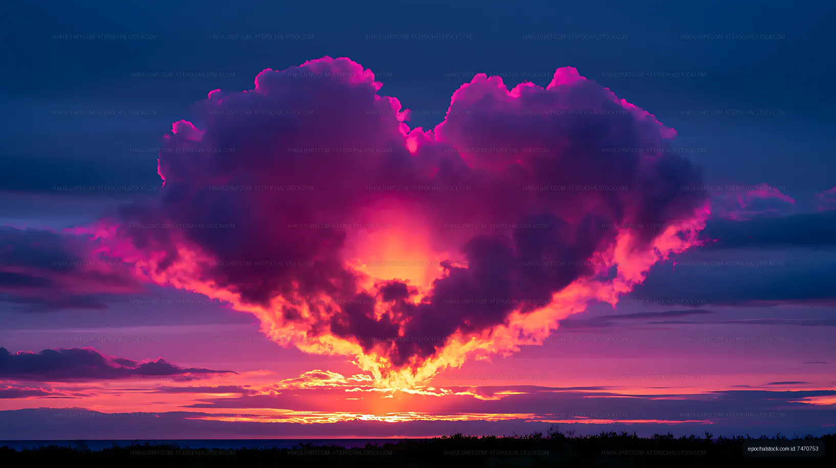 Magenta and purple clouds glowing at sunset over the sea