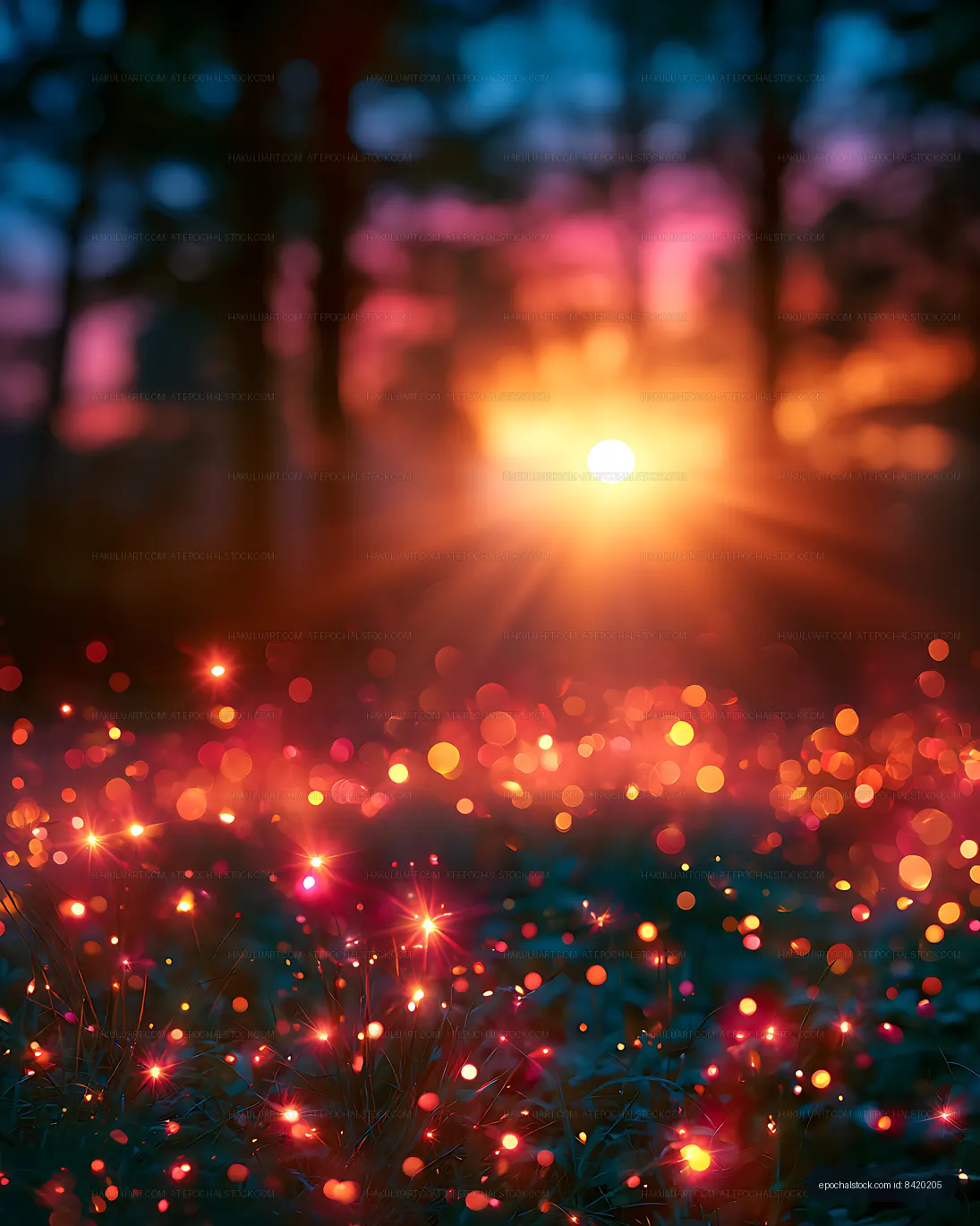 Vibrant bokeh lights with warm and cool color contrast
