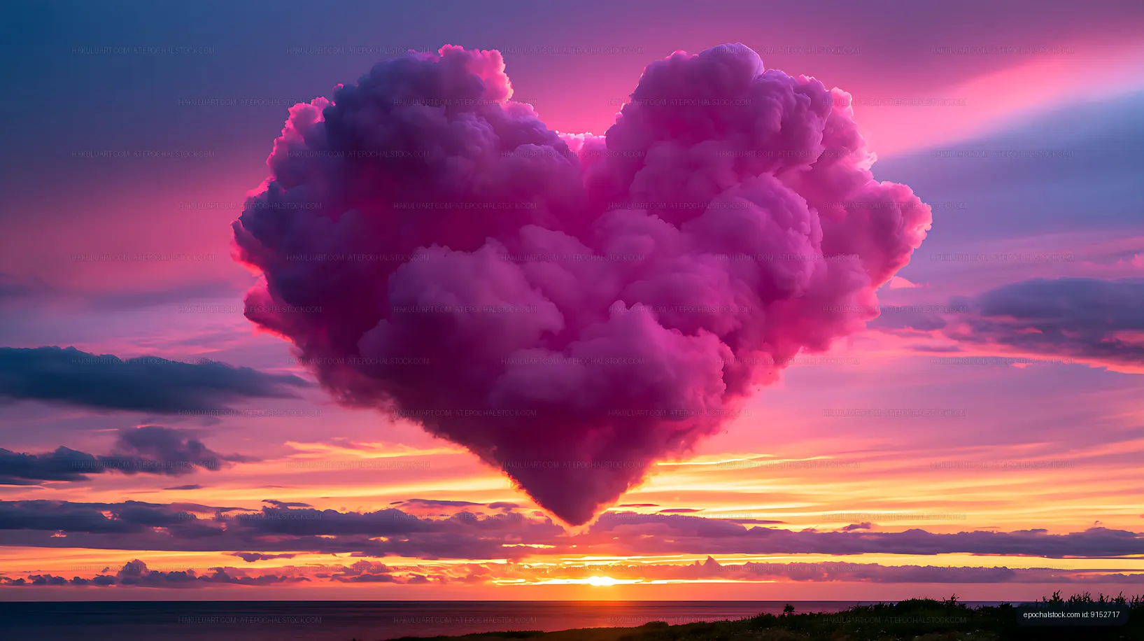 Purple storm cloud and colorful sunset over the sea