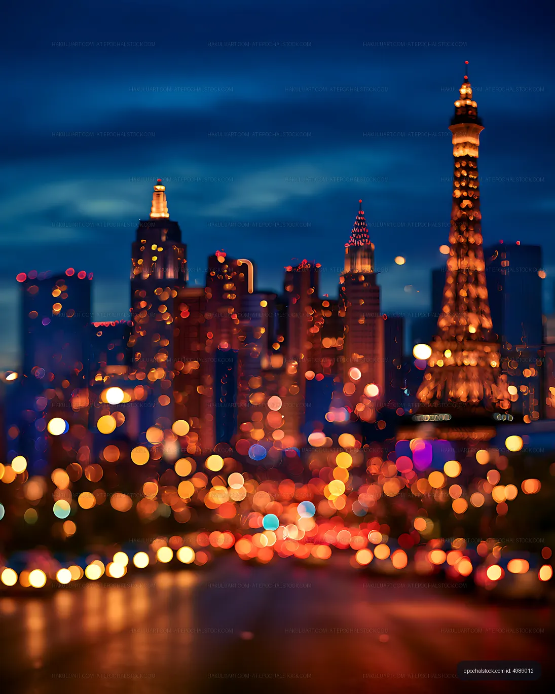 Dreamy illuminated skyline with vibrant night bokeh