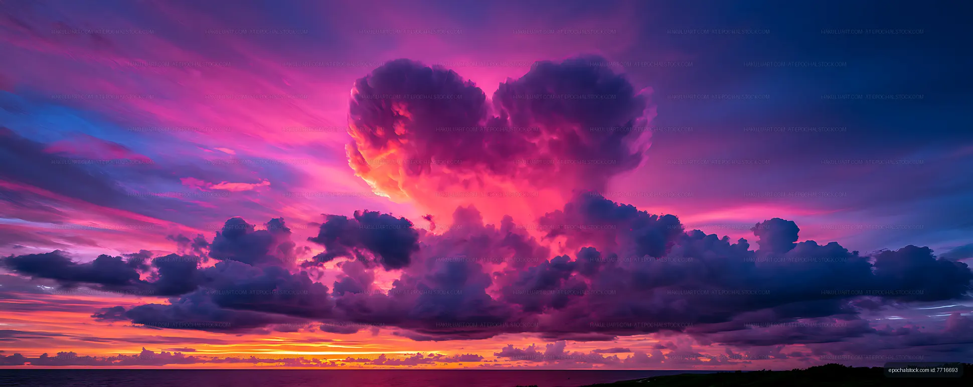 Colorful storm clouds and sunset over the sea