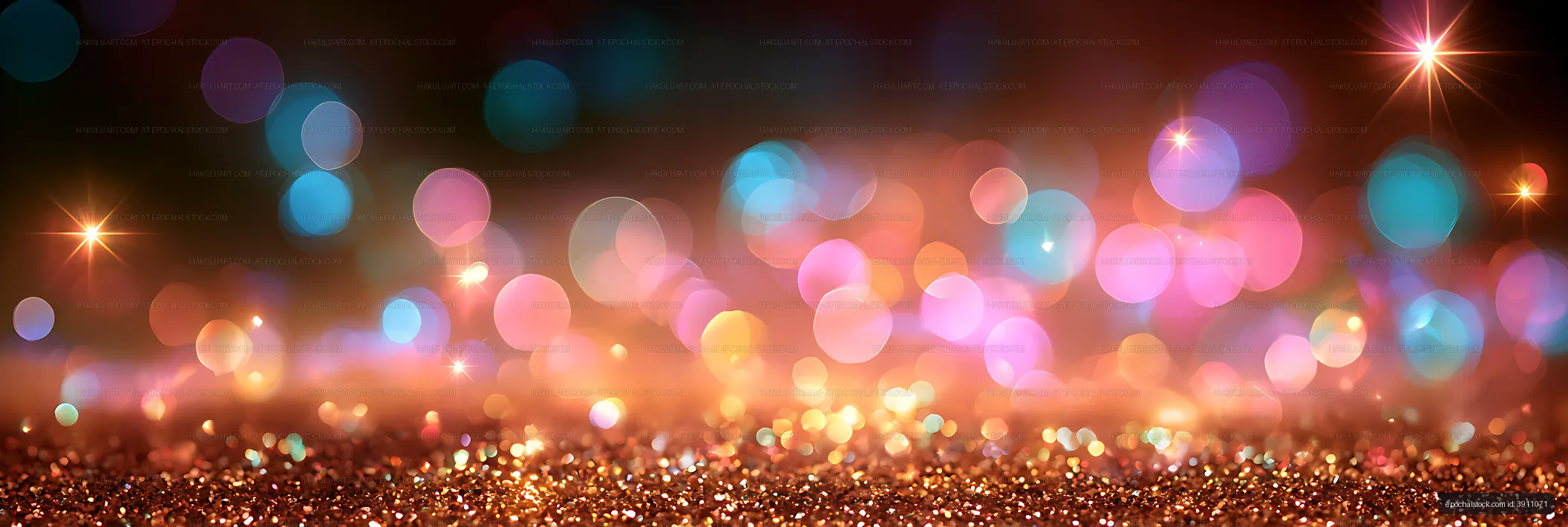 Vibrant glowing bokeh with glittering foreground