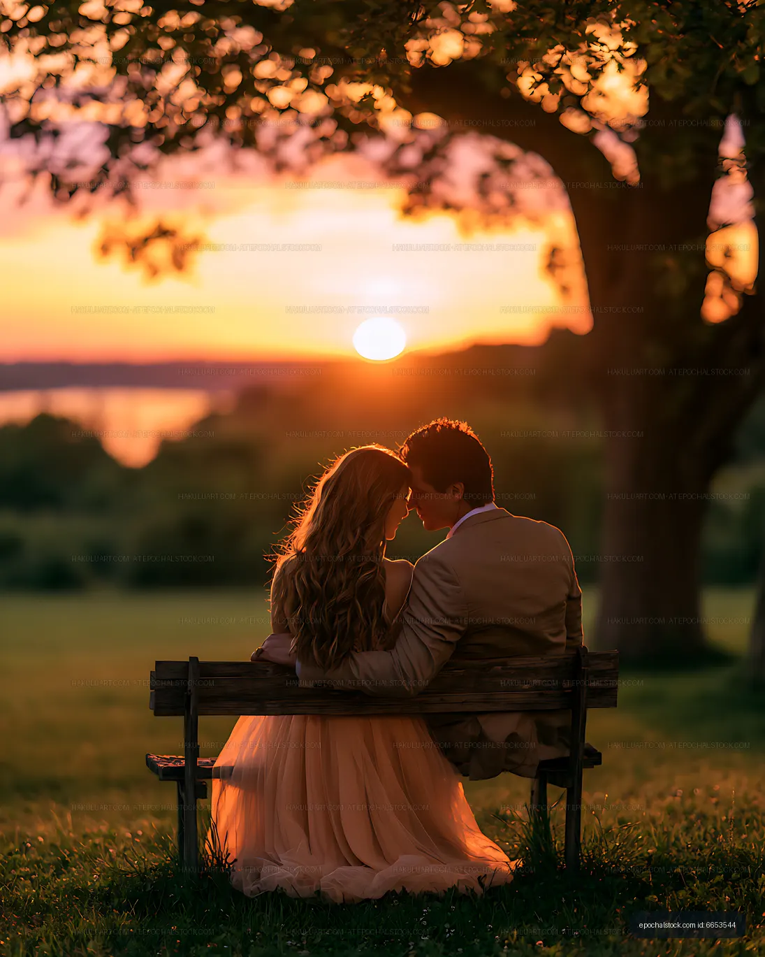 Two people sharing a tender moment on a park bench