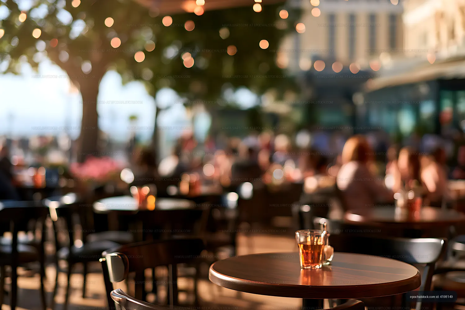 Empty cafe table in soft outdoor bokeh