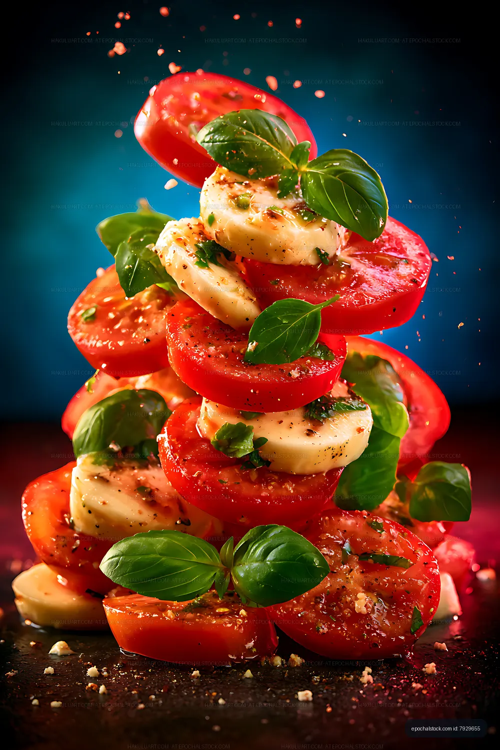 Fresh caprese-style tomato and mozzarella tower