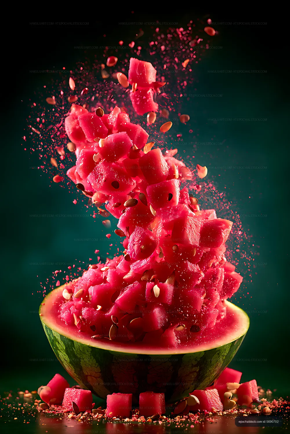 Watermelon Half with Floating Fruit Pieces