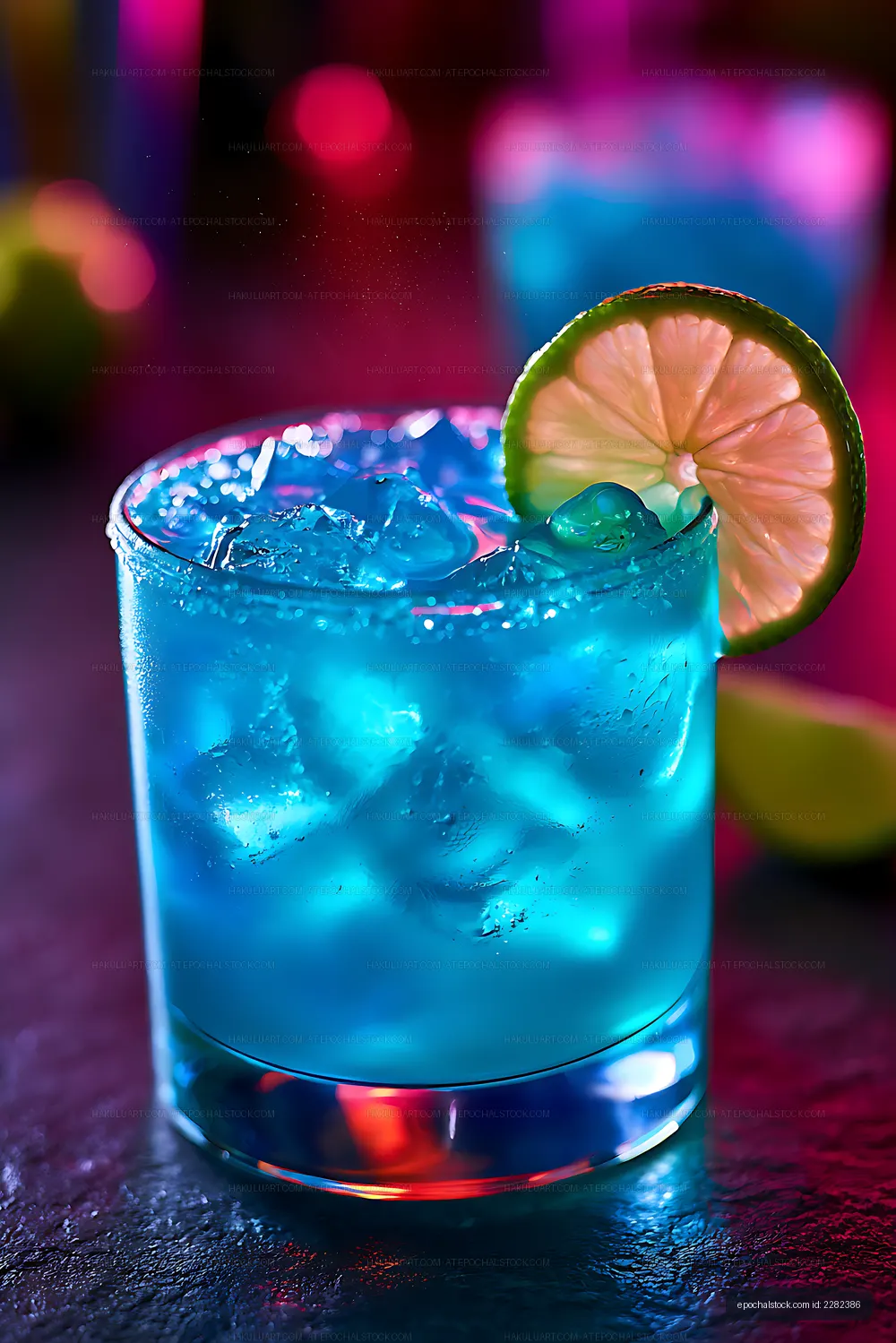 Blue iced citrus drink in a glass
