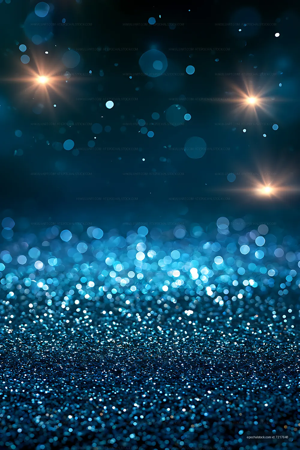Blue glittering bokeh background with radiant lights