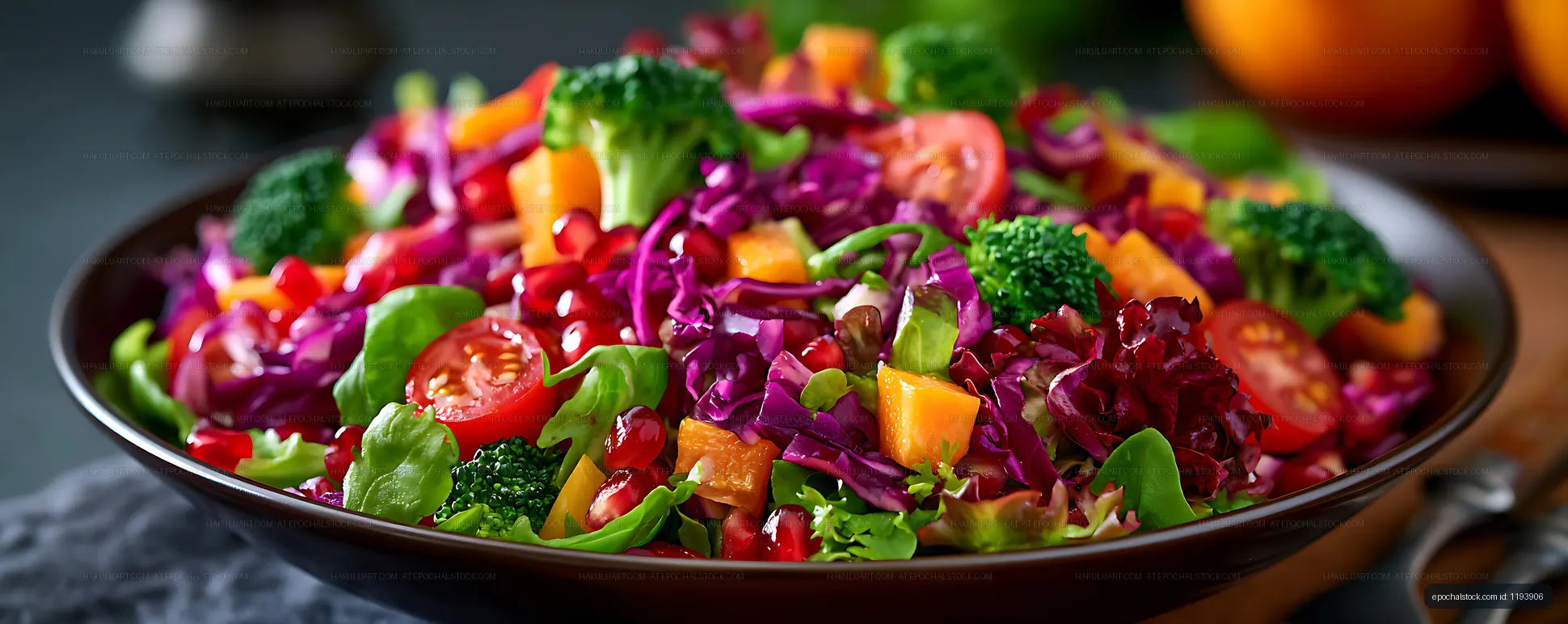 Fresh colorful salad with vegetables and pomegranate