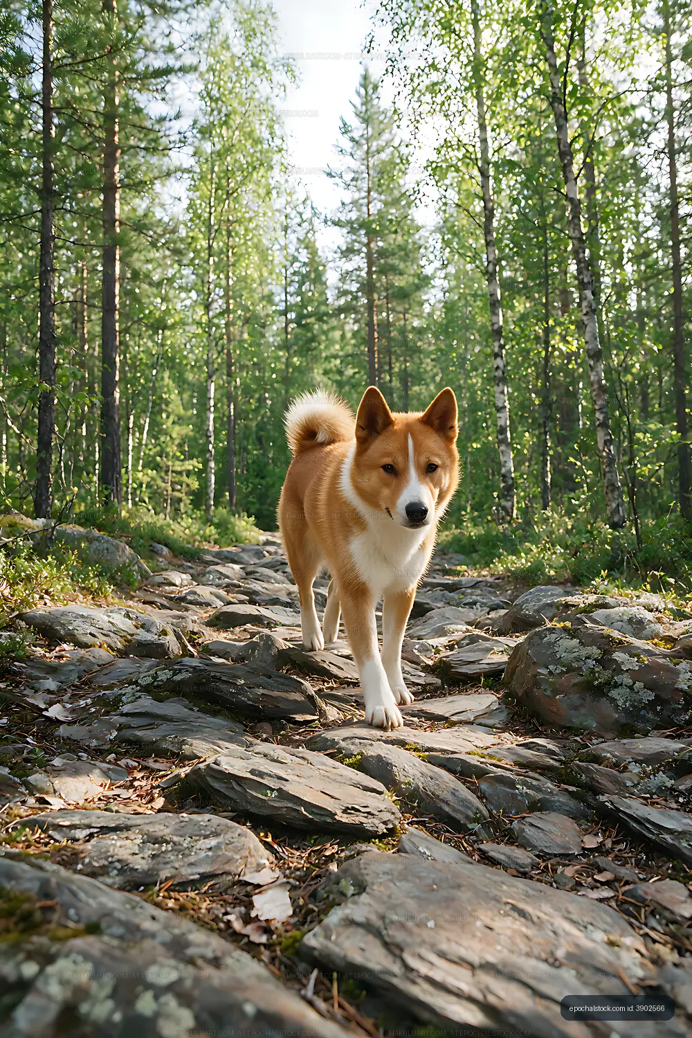Rare Dog Breed Exploring a Forest Trail