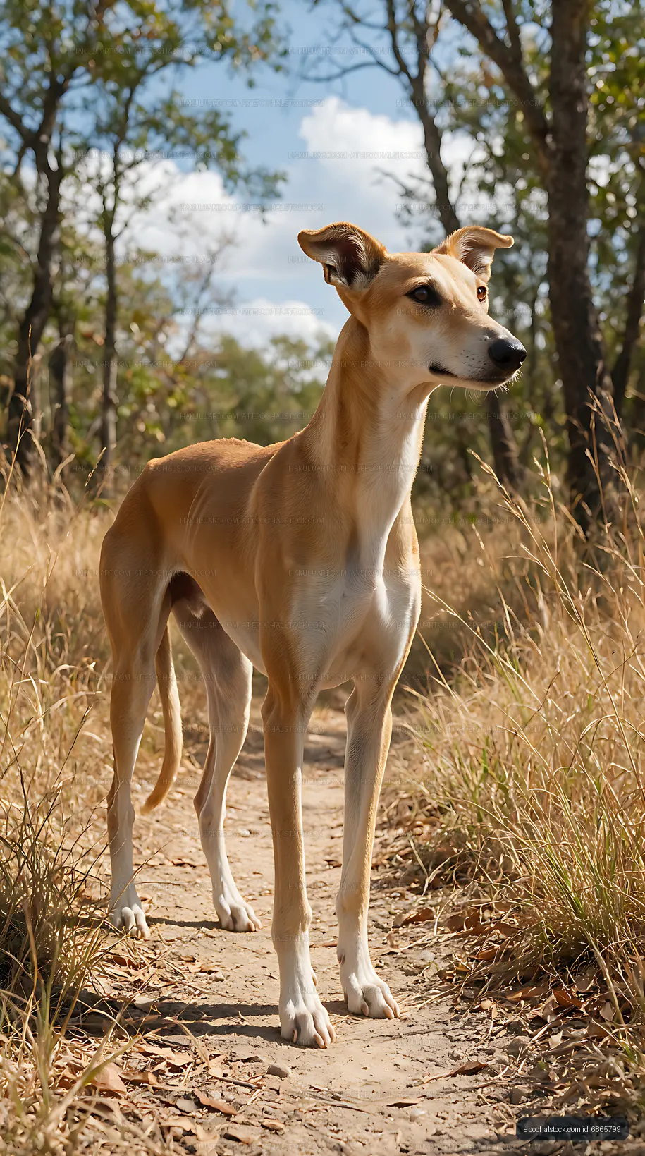 Distinctive long-legged dog in a forest setting