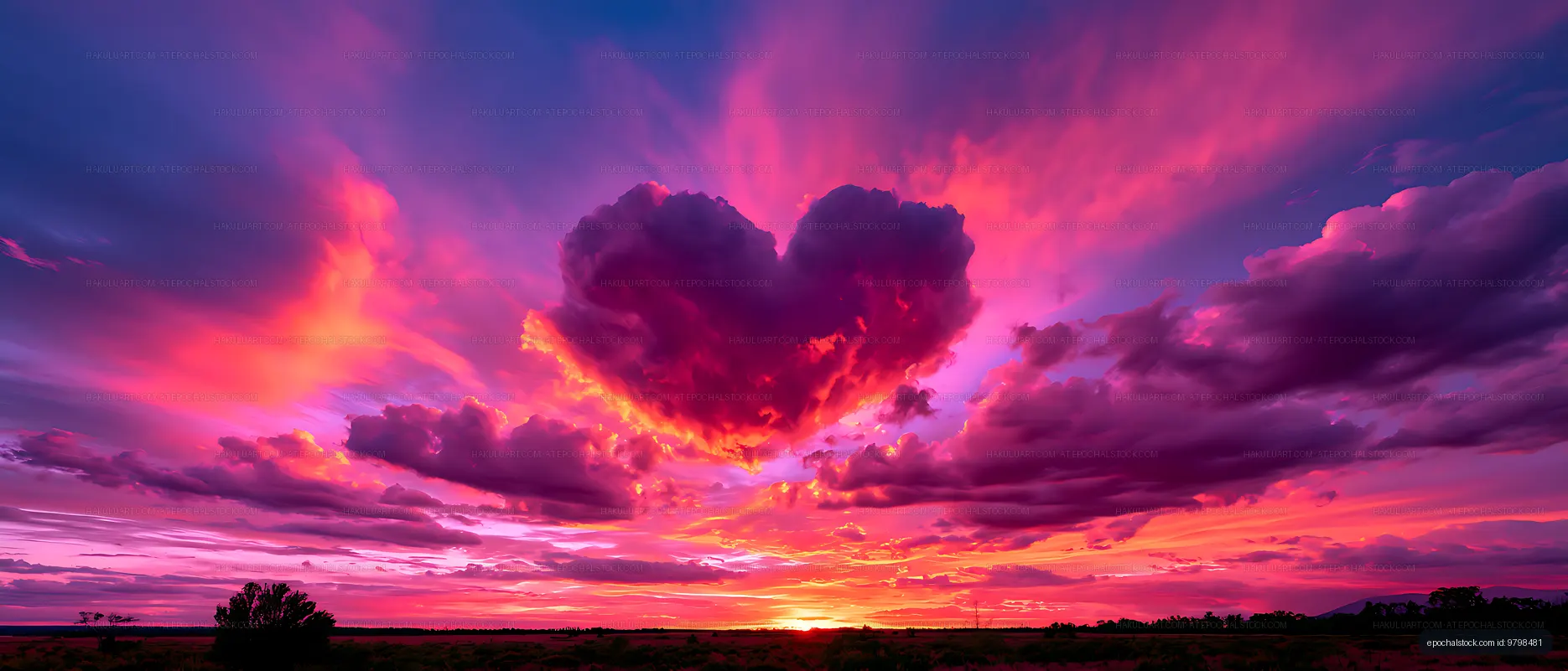 Vibrant sunset sky with towering clouds and horizon silhouette