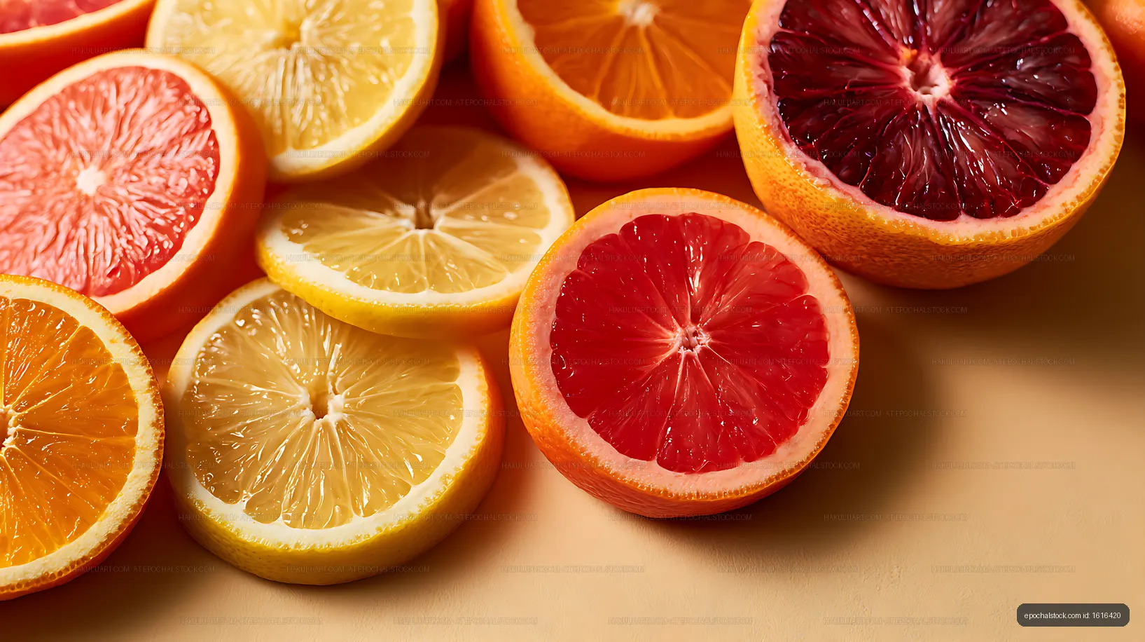 Assorted citrus halves in vivid close-up arrangement