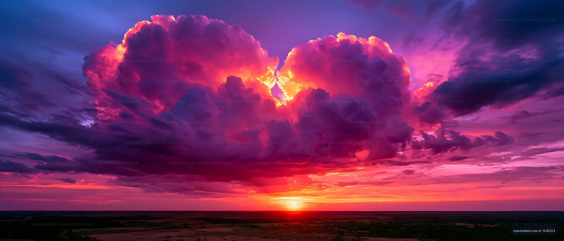 Colorful sunset with dramatic magenta cloud formations