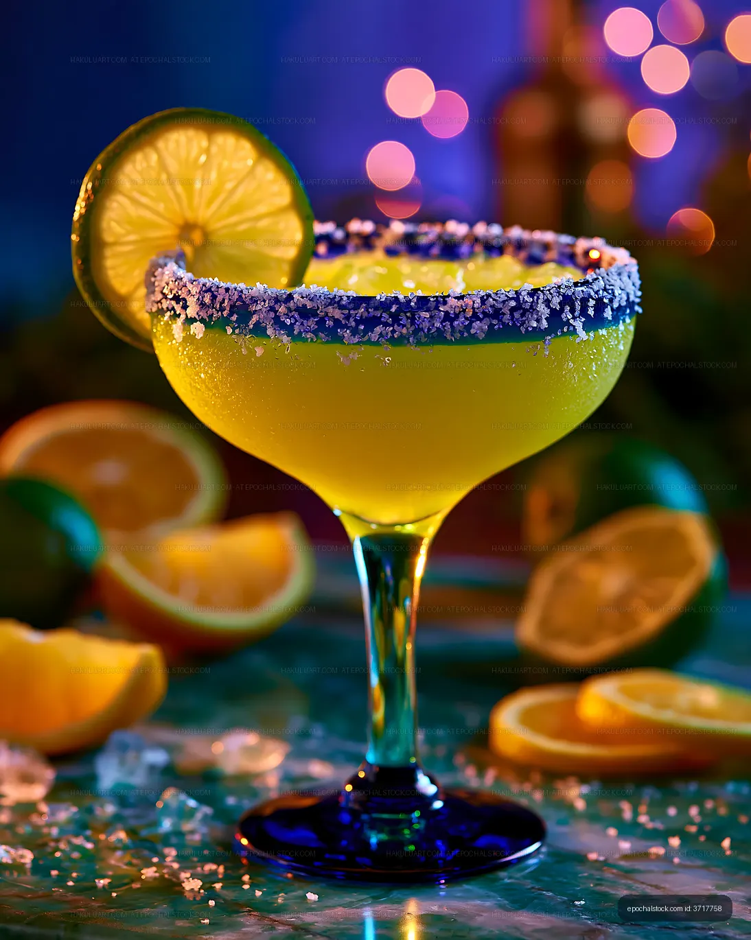Colorful citrus cocktail surrounded by fresh fruit