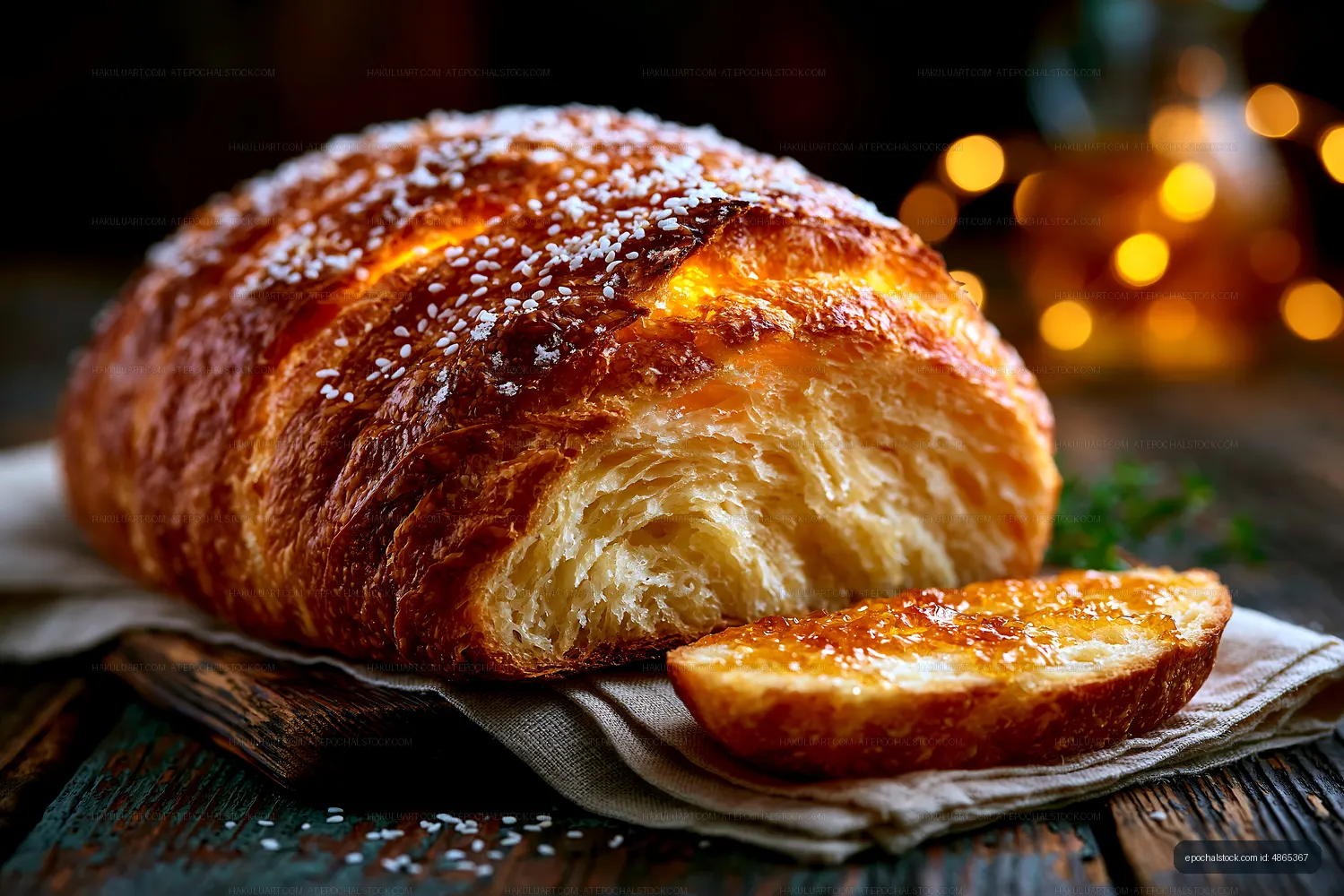 Close-Up of Sesame-Topped Artisan Bread