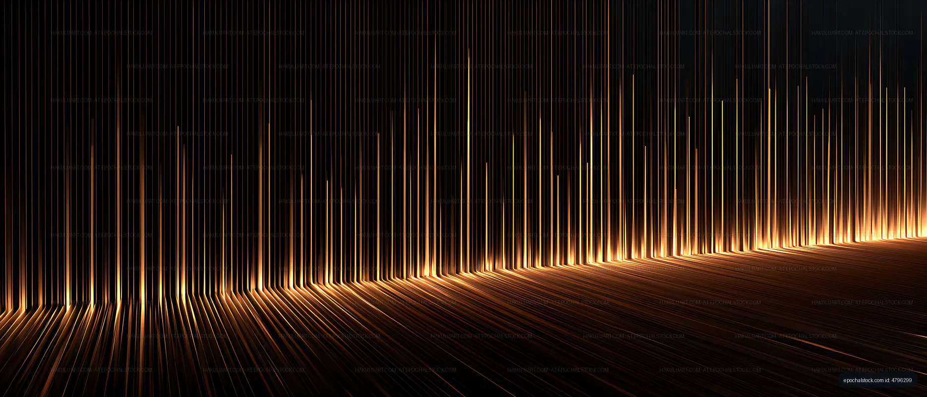 Futuristic abstract tunnel of golden light lines