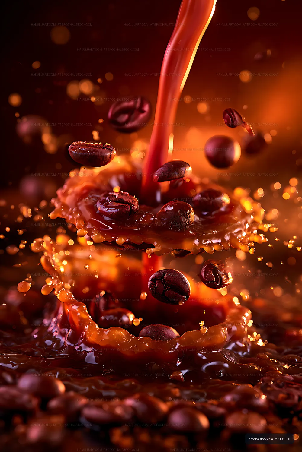 Dramatic coffee splash with floating beans